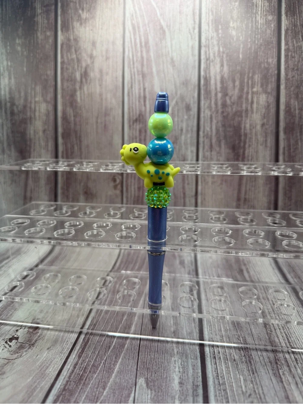 Blue Pen with Green & Teal Dinosaur Topper - Playful Desk Pen